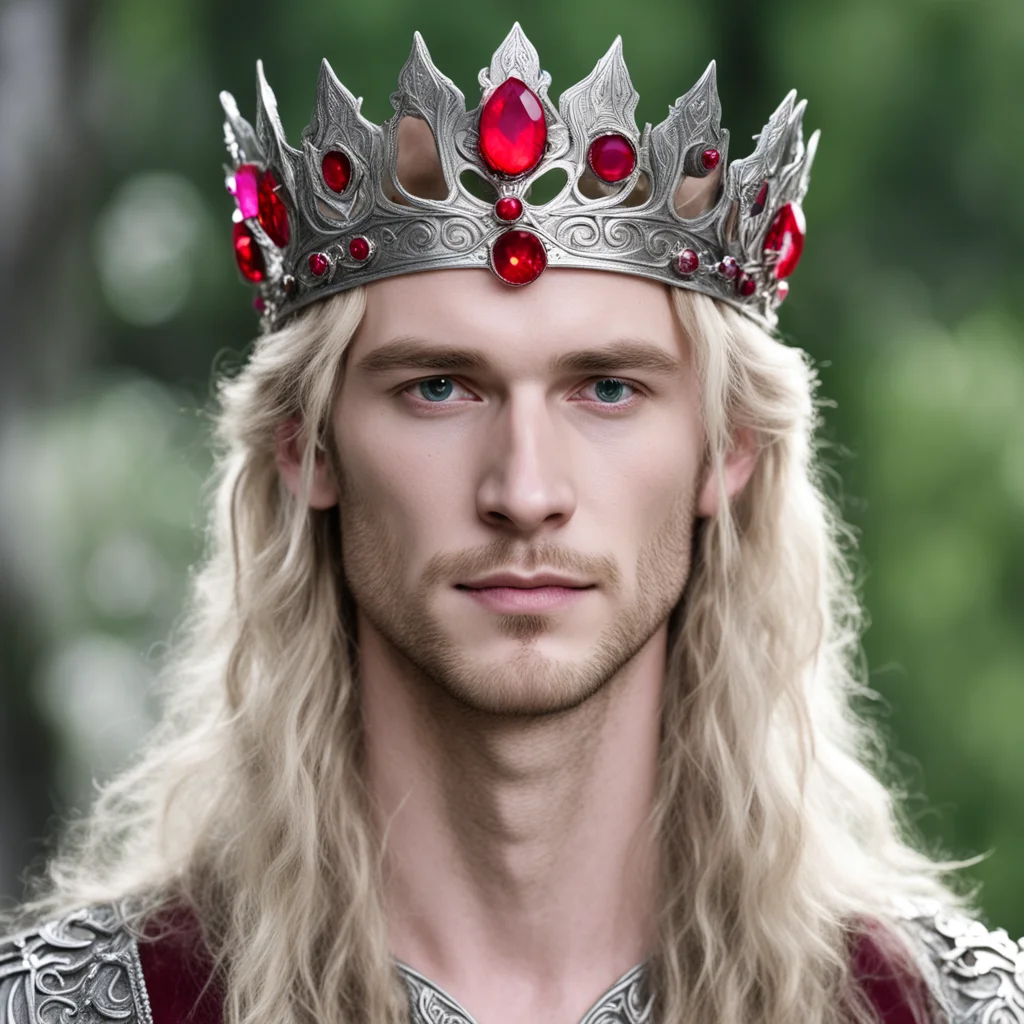 aifinrod wearing silver elvish crown with rubies amazing awesome portrait 2