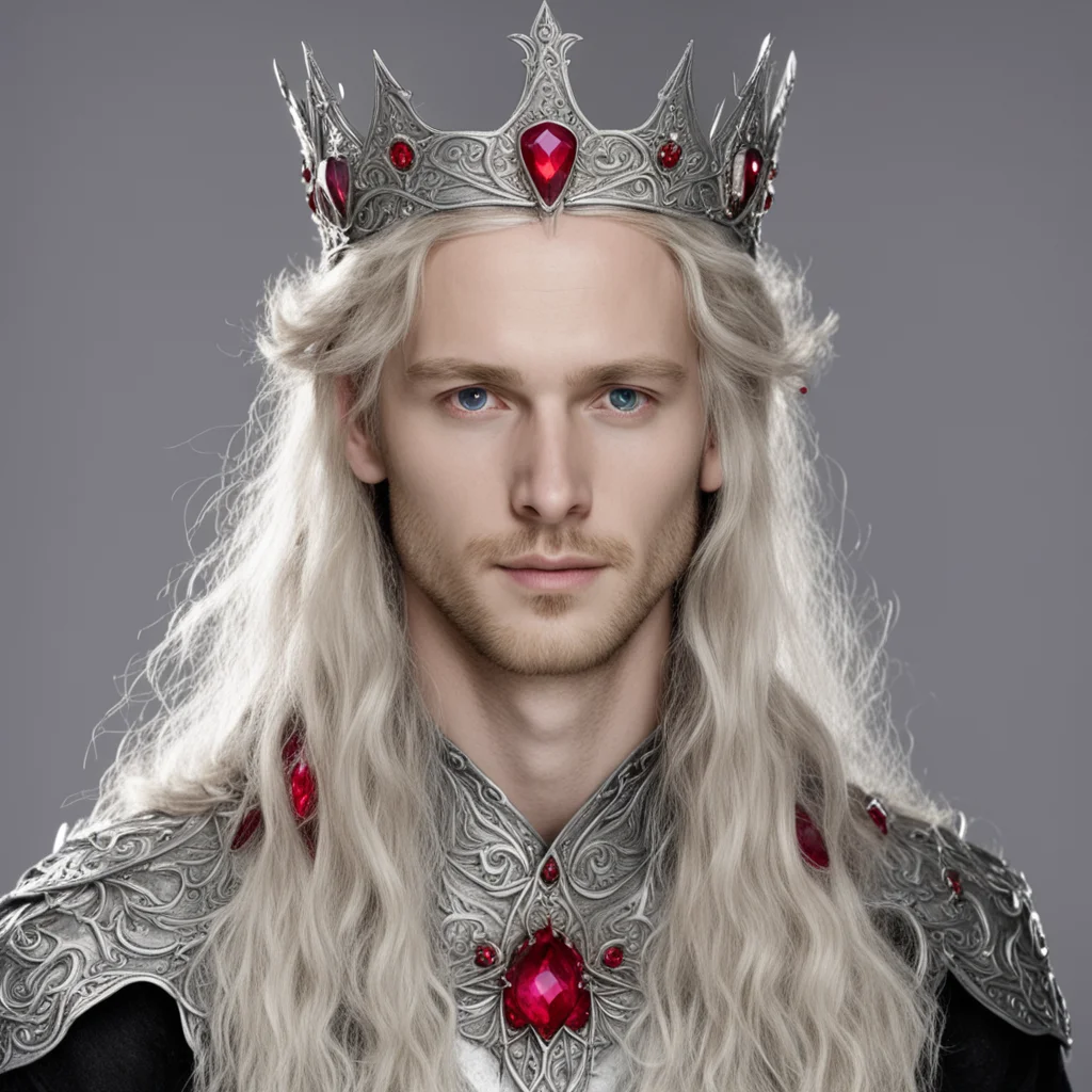 aifinrod wearing silver elvish crown with rubies good looking trending fantastic 1
