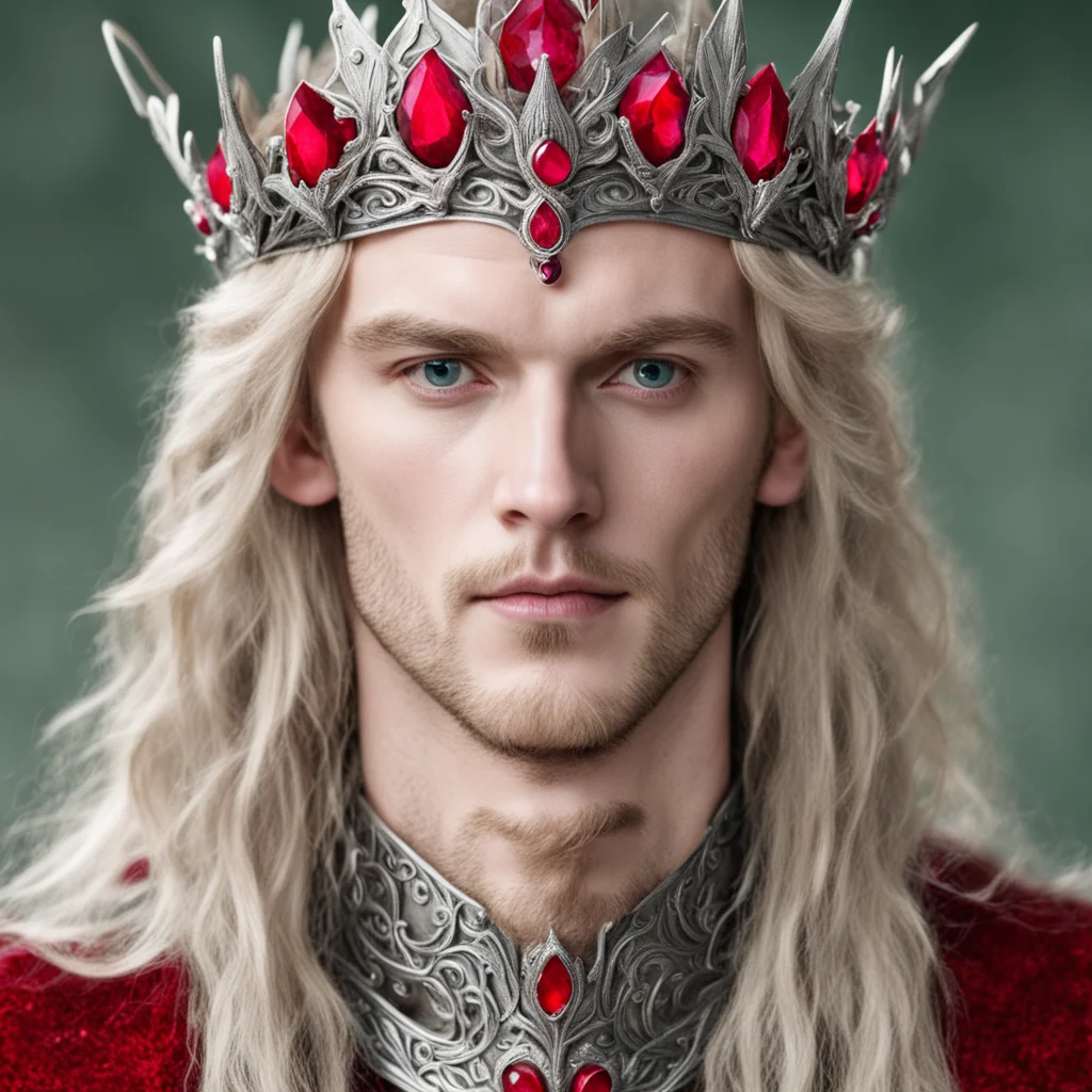 finrod wearing silver elvish crown with rubies
