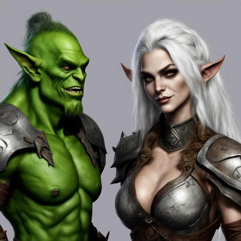 aiflirting elf female and orc male confident engaging wow artstation art 3