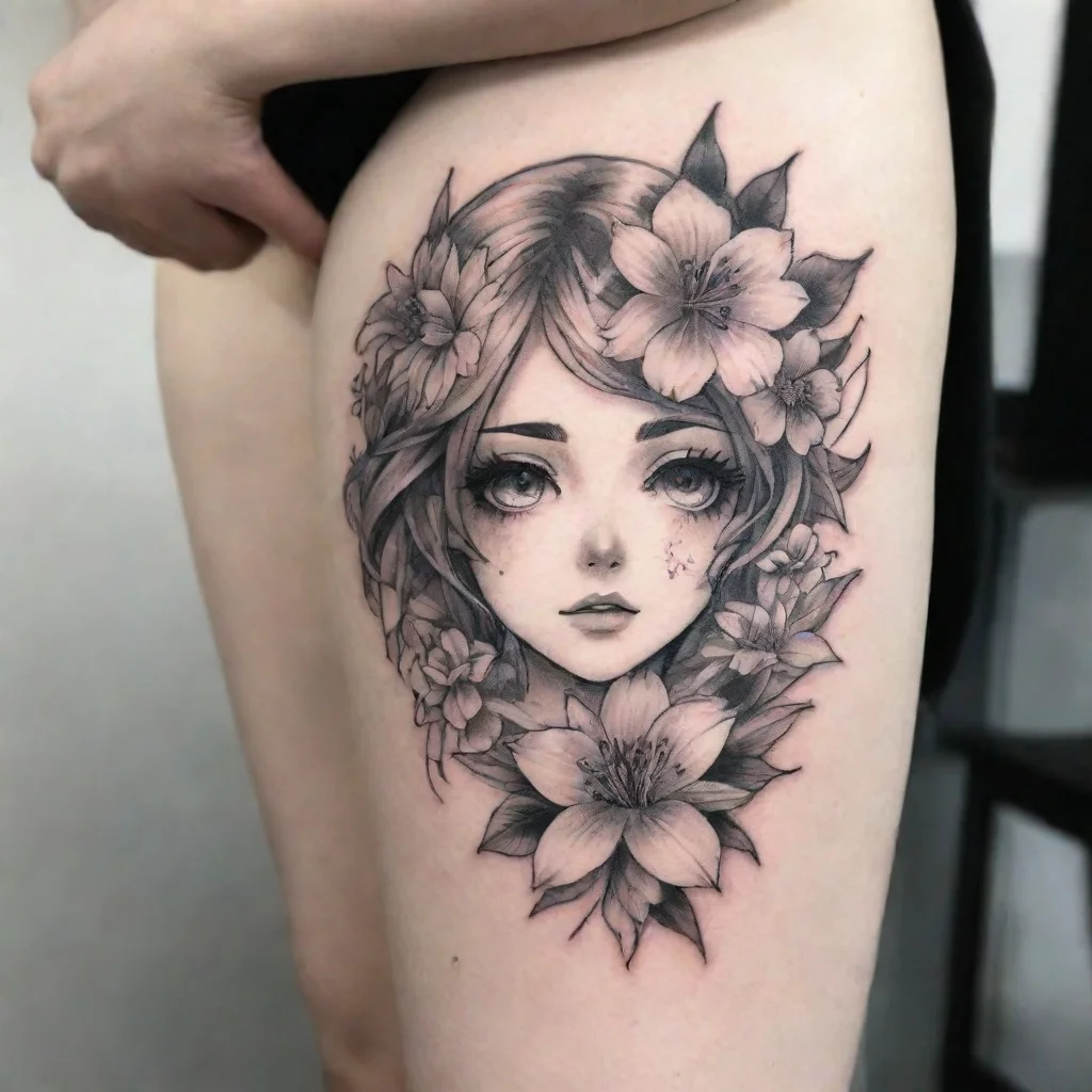 aiflower anime fine line black and white tattoo