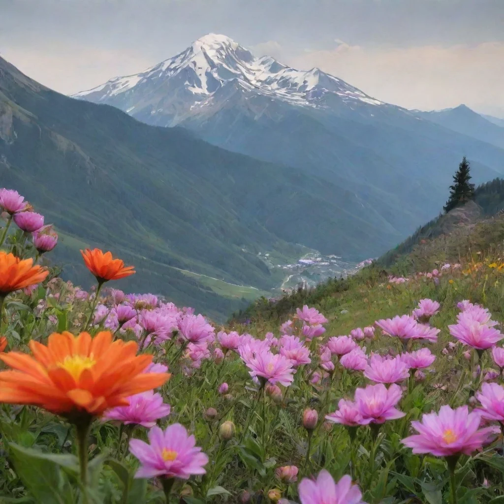 flowers and mountain