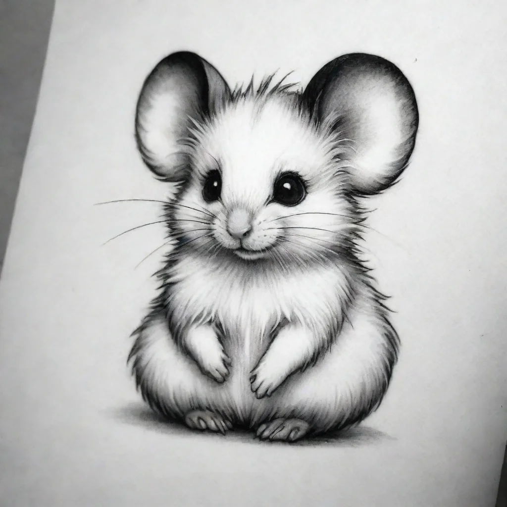 fluffy mouse fine line black and white tattoo