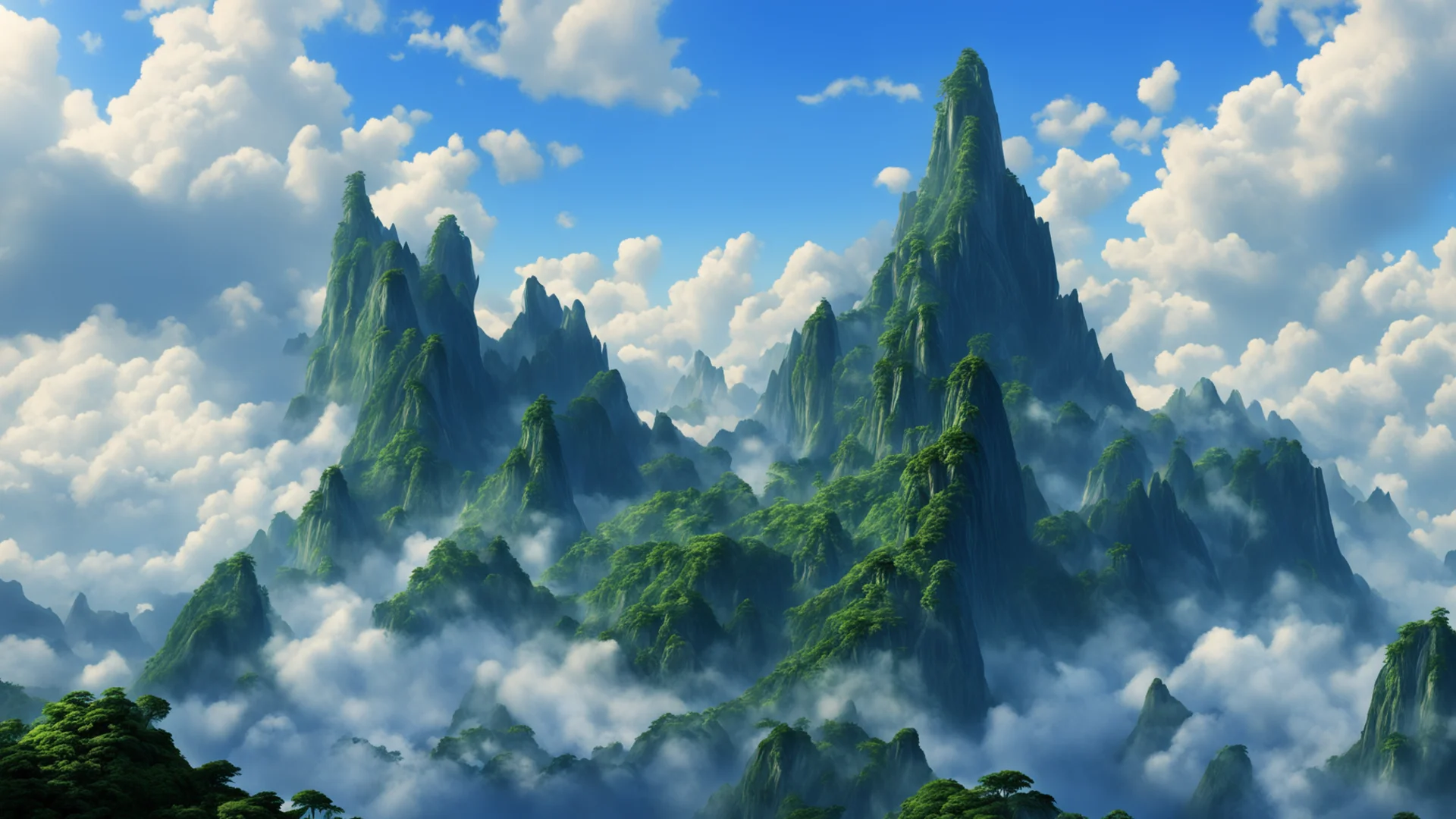 aiflying mountains from the movie avatar. superrealism wide