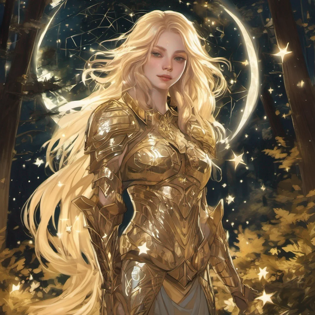 forest blonde woman celestial golden armor stars starlight  amazing awesome portrait 2