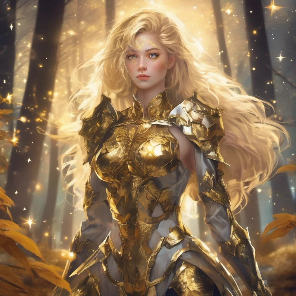 forest blonde woman celestial golden armor stars starlight  confident engaging wow artstation art 3