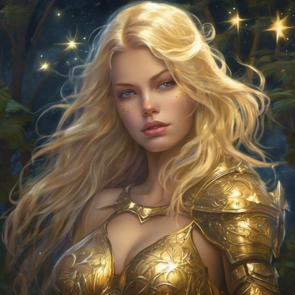forest blonde woman celestial golden armor stars starlight fantasy art seductive amazing awesome portrait 2