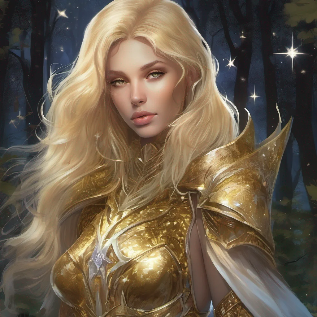 forest blonde woman celestial golden armor stars starlight fantasy art seductive beauty grace good looking trending fantastic 1