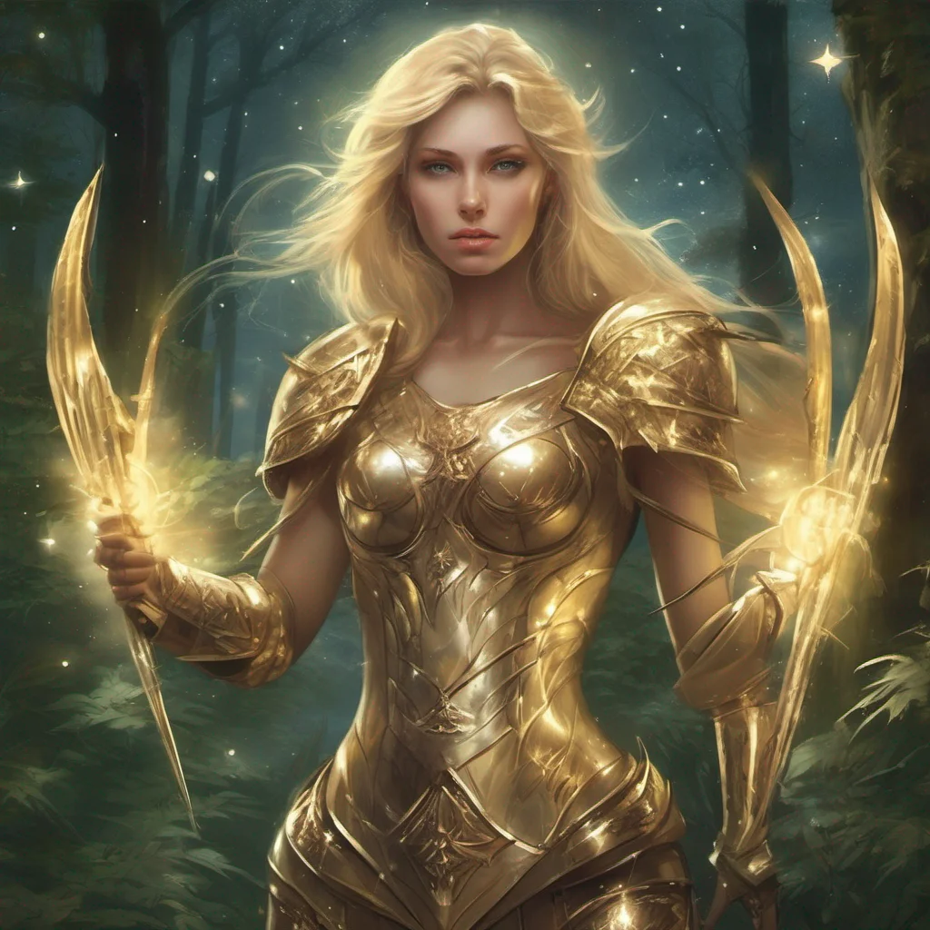 forest blonde woman celestial golden armor stars starlight fantasy art seductive confident engaging wow artstation art 3
