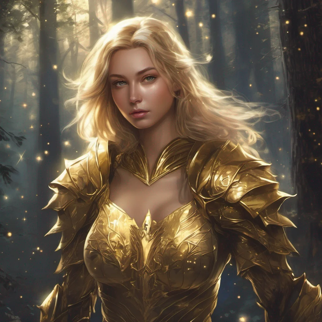 forest blonde woman celestial golden armor stars starlight fantasy art seductive