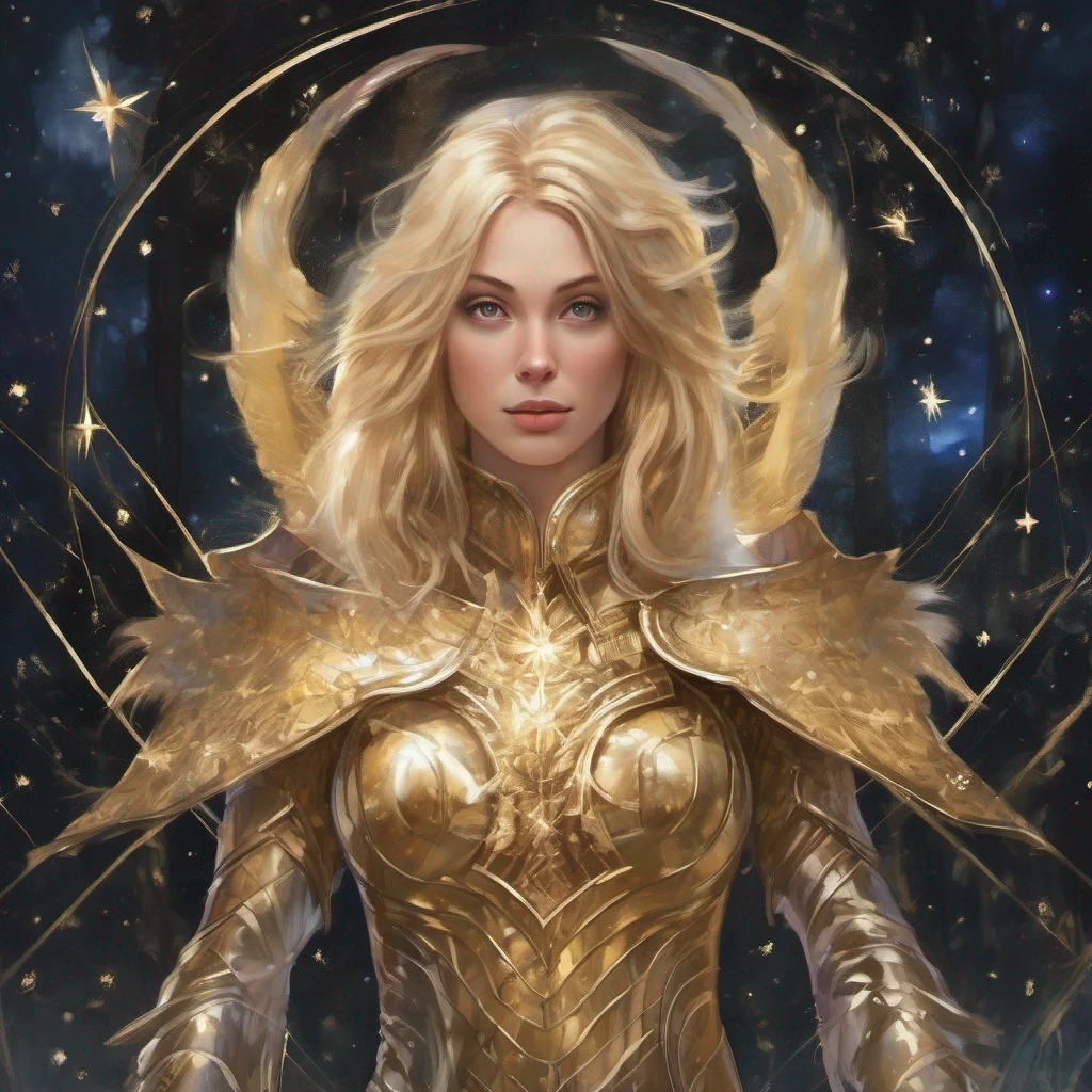 forest blonde woman celestial golden armor stars starlight fantasy art