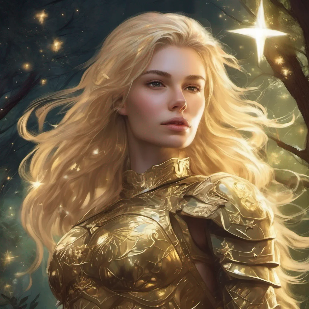forest blonde woman celestial golden armor stars starlight realistic amazing awesome portrait 2