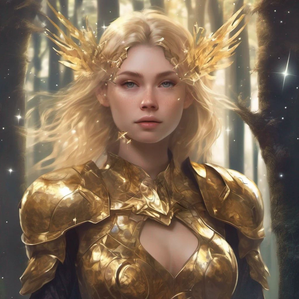forest blonde woman celestial golden armor stars starlight realistic good looking trending fantastic 1