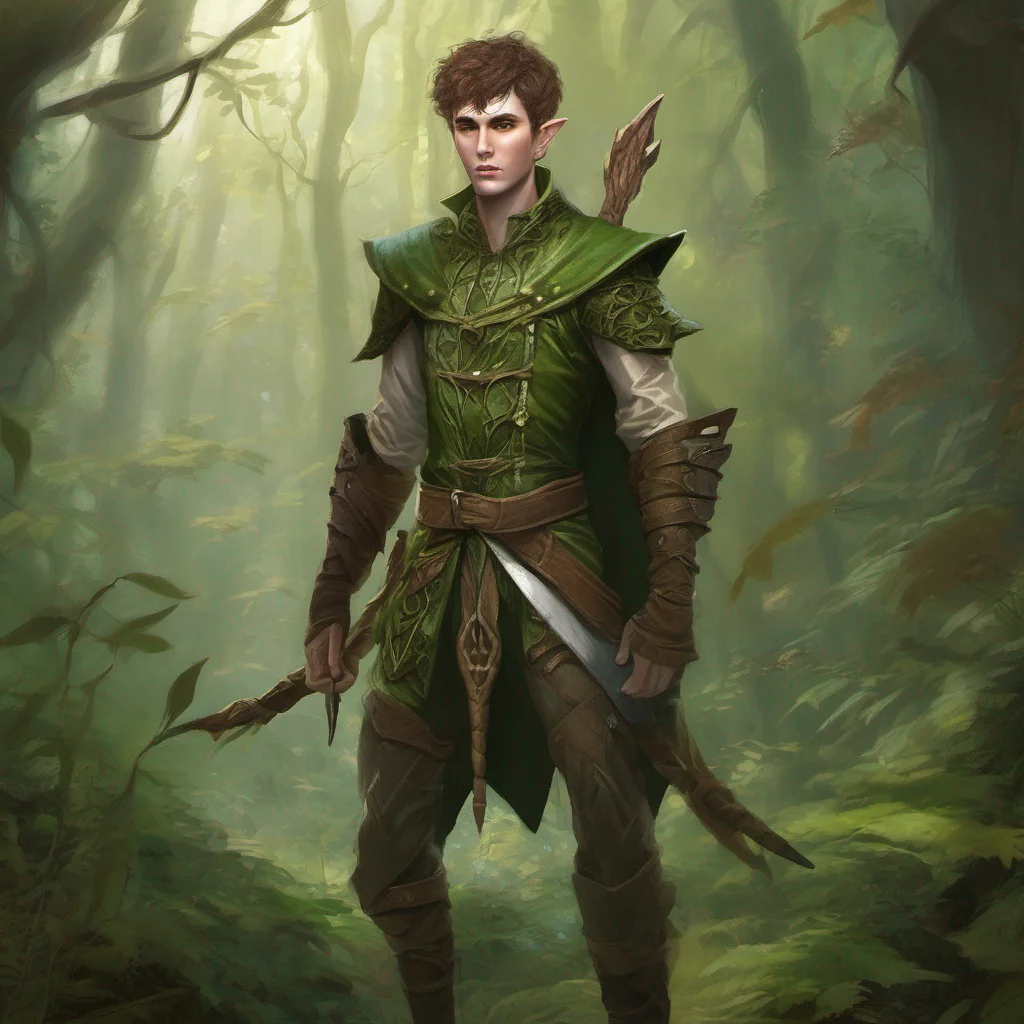 forest fae elf man short hair fantasy art warrior