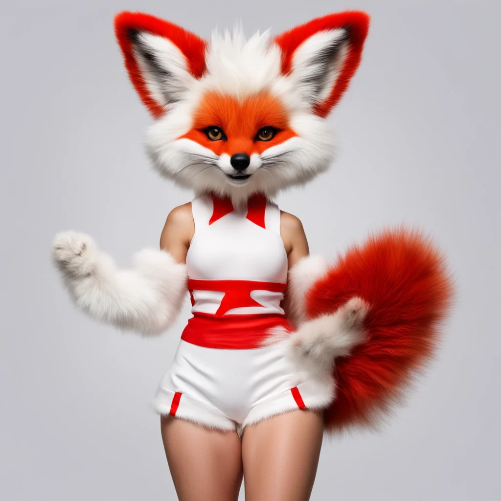 fox furry cheerleader with red and white fur 