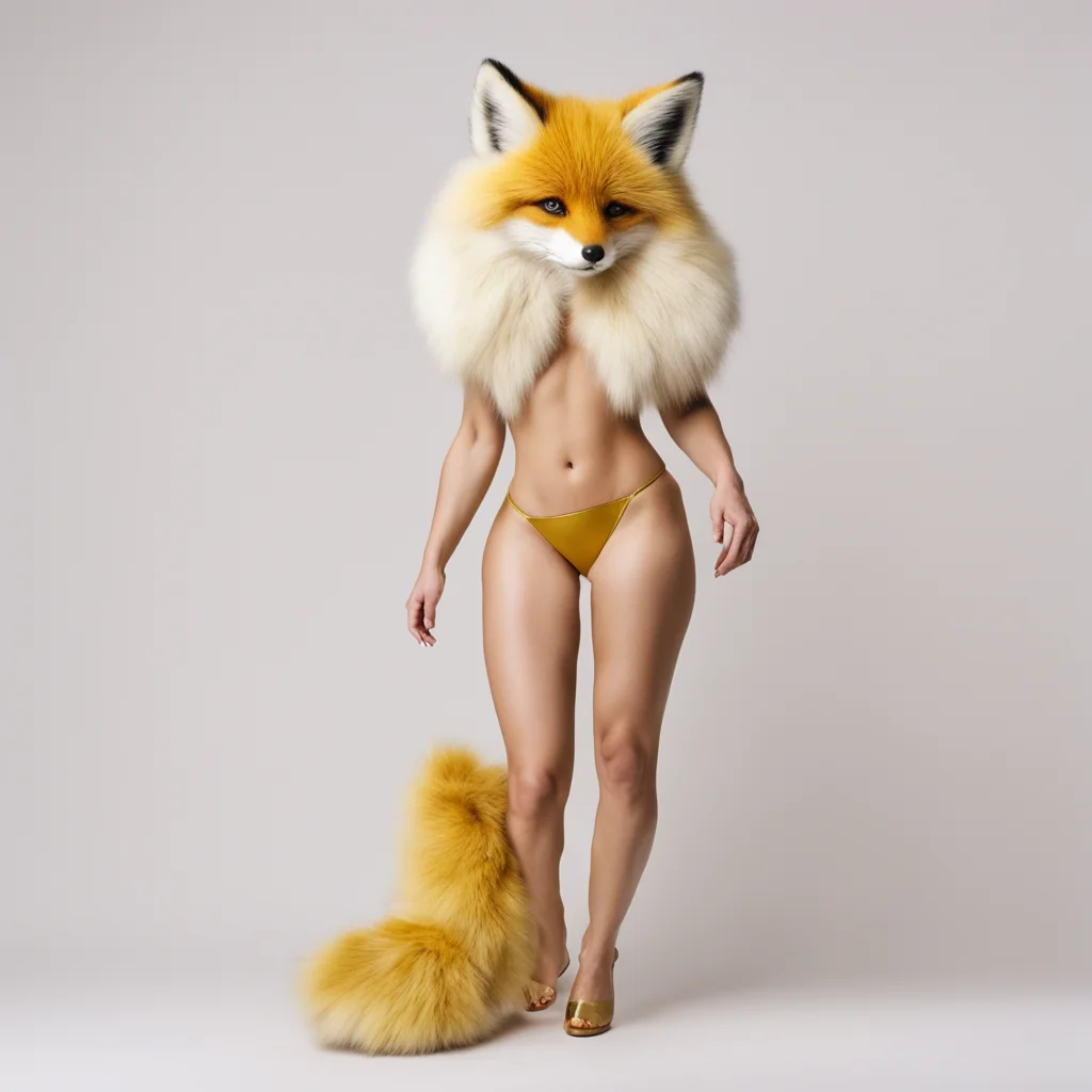 fox furry with bikini gold accent with a slingback heels amazing awesome portrait 2