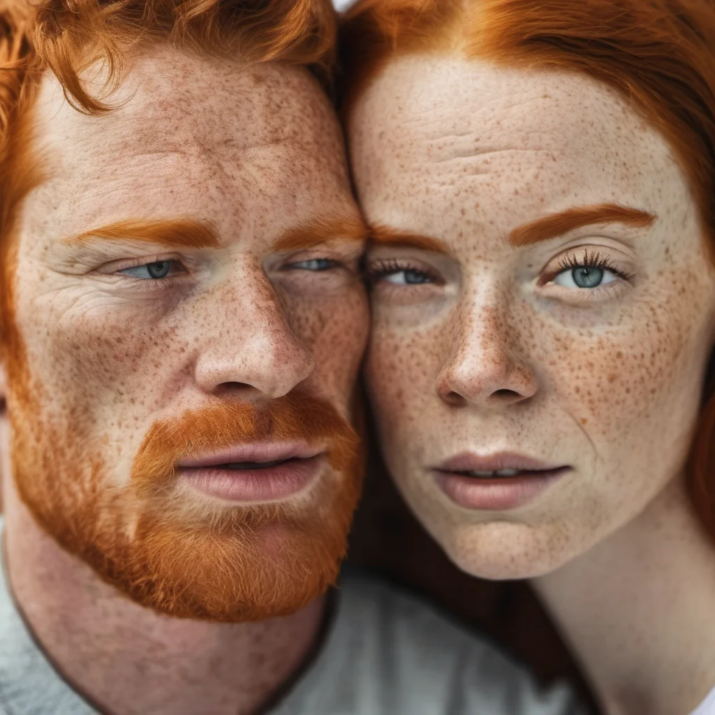 aifreckled ginger couple close up wrinkles raising eyebrows good looking trending fantastic 1