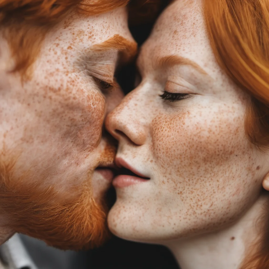 aifreckled ginger couple kissing close up good looking trending fantastic 1