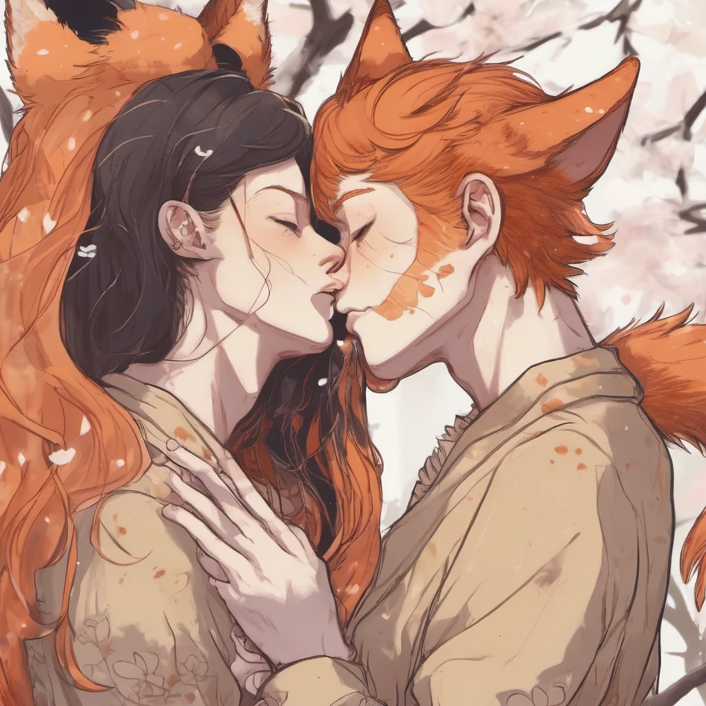freckled ginger kitsune couple kissing close up amazing awesome portrait 2