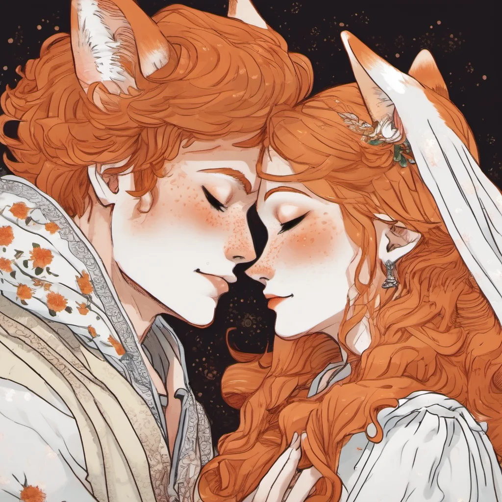 freckled ginger kitsune couple kissing close up confident engaging wow artstation art 3