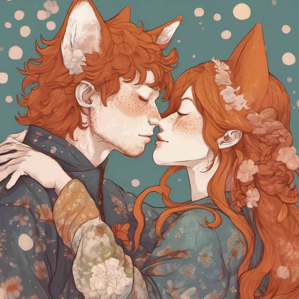 aifreckled ginger kitsune couple kissing close up good looking trending fantastic 1
