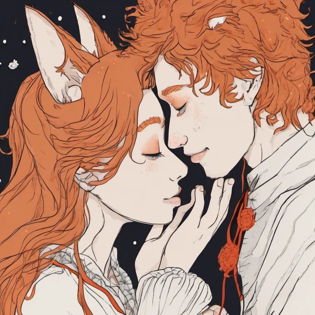 freckled ginger kitsune couple kissing close up