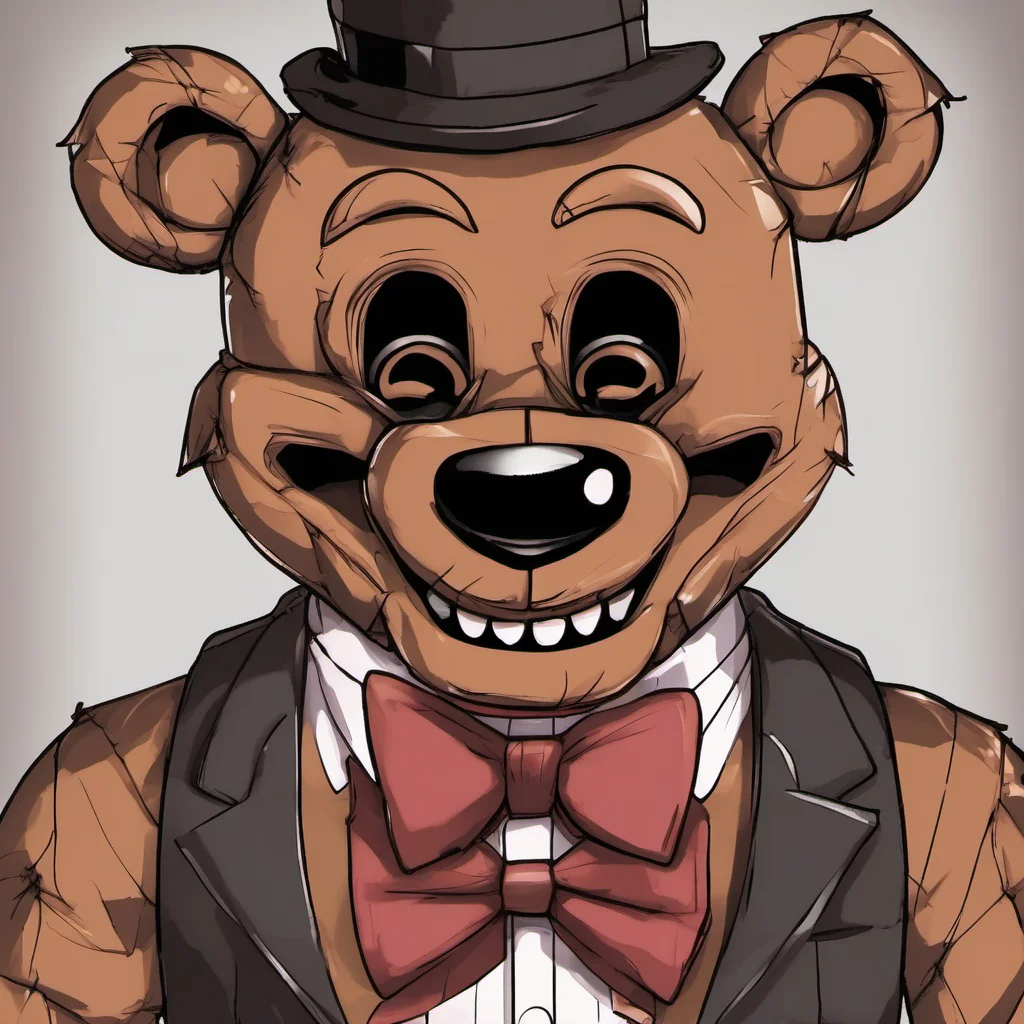 freddy fazbear fnaf brown bear with  bow tie and evil grin
