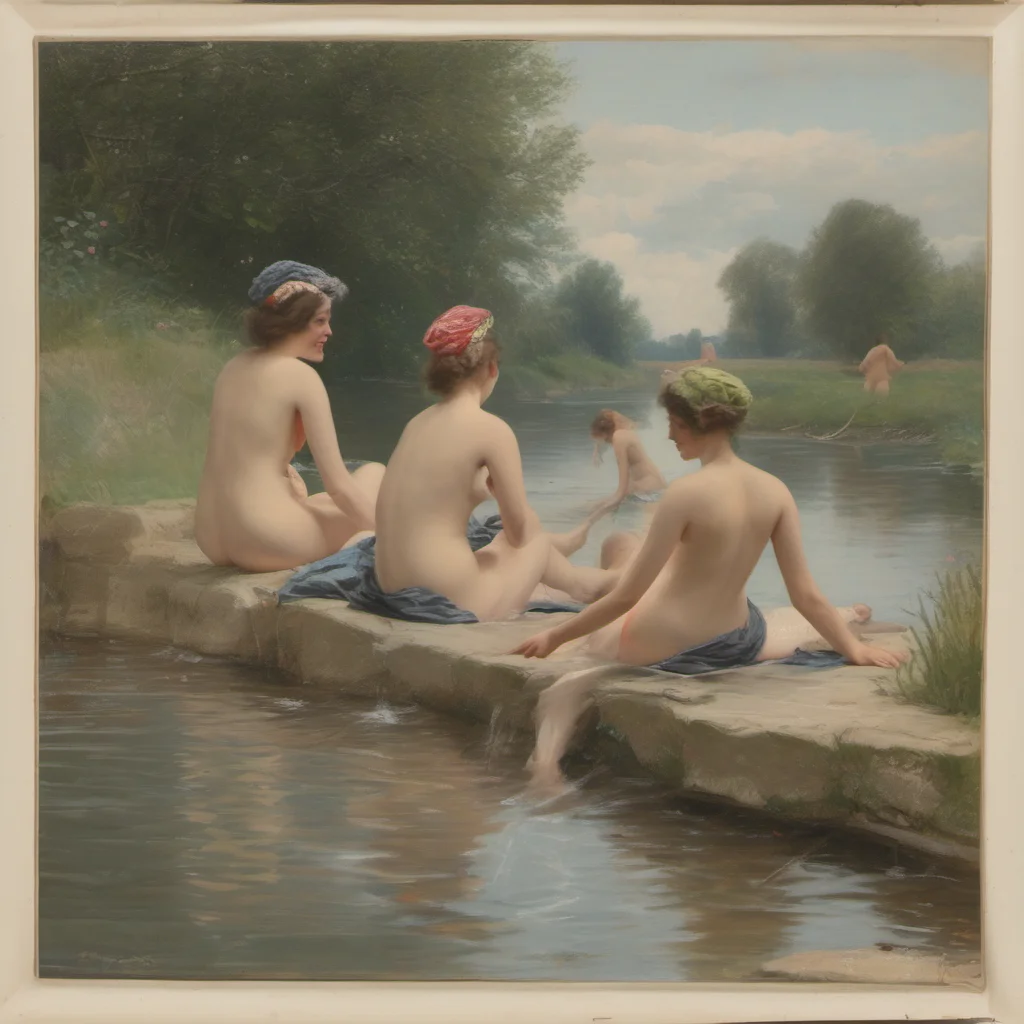 french girls bathing in a river   billitis style