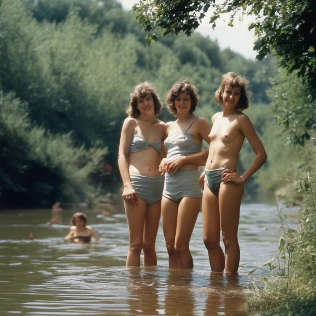 french girls bathing in a river   in 1980 amazing awesome portrait 2