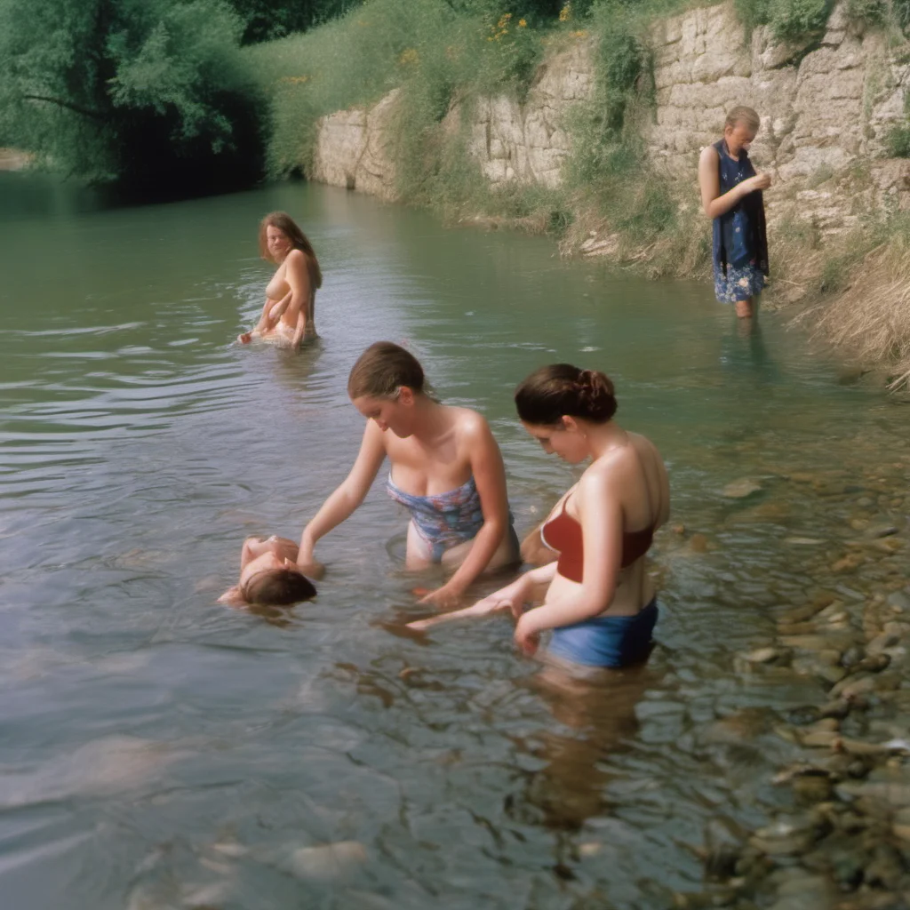 french girls bathing in a river   in 2000