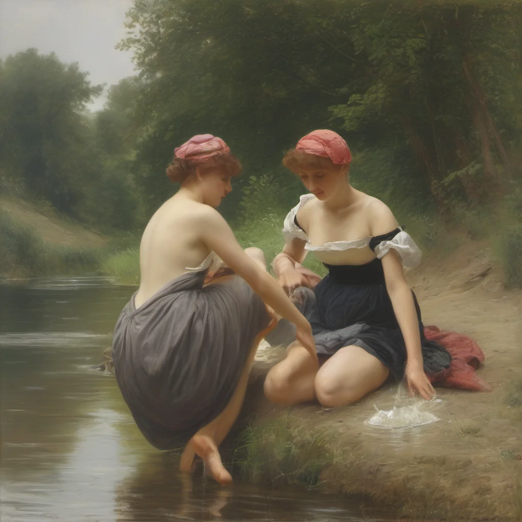 french girls bathing in a river 