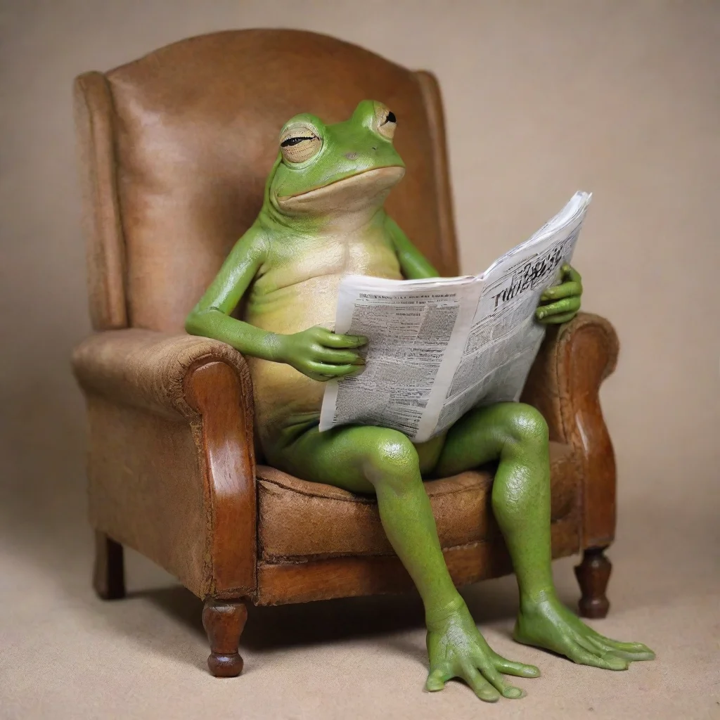 aifrog sat in a chair reading the newspaper%2C over time he fell asleep and finally fell