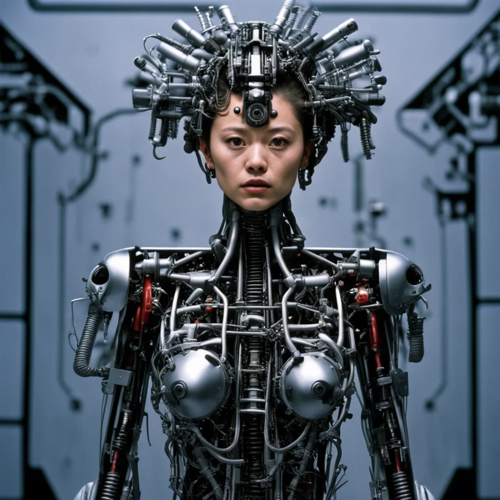from movie event horizon 1997 from movie tetsuo 1989 from movie virus 1999  show womans made of machine parts confident engaging wow artstation art 3