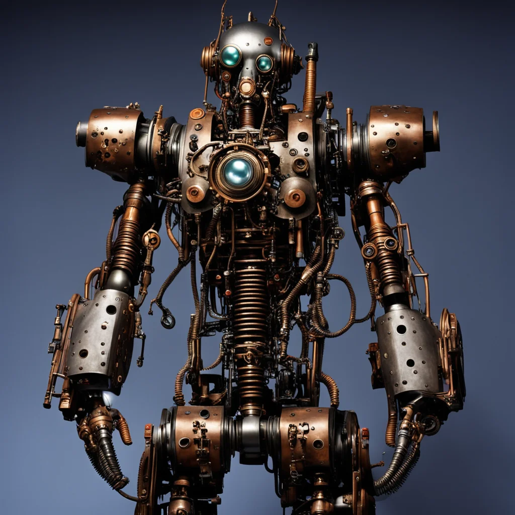 from movie event horizon 1997 from movie tetsuo 1989 from movie virus 1999 400lb show steampunk robot made of machine parts with glowing eyeshyper  good looking trending fantastic 1