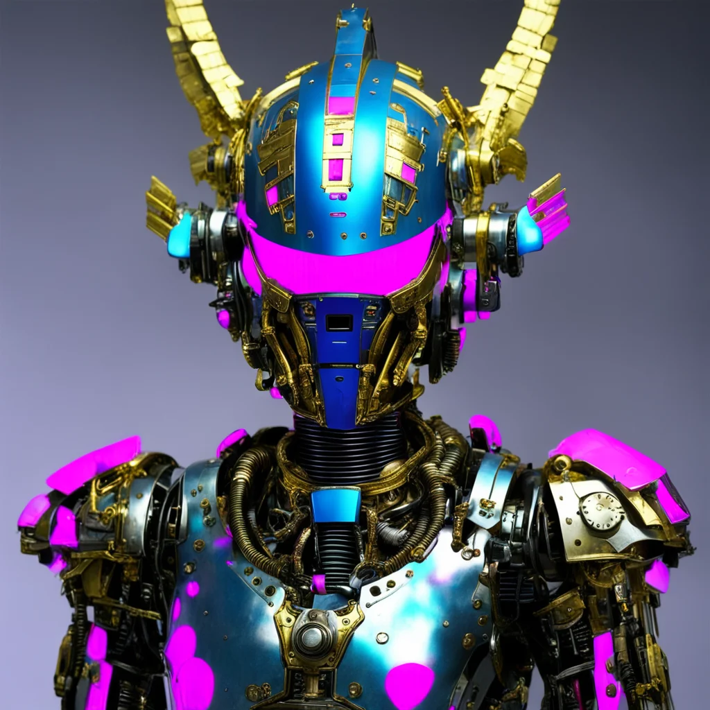 from movie event horizon 1997 from movie tetsuo 1989 from movie virus 1999 blue chromed silver and gold steampunk robot knight with intense glowing neon pink visor winged amazing awesome portrait 2.