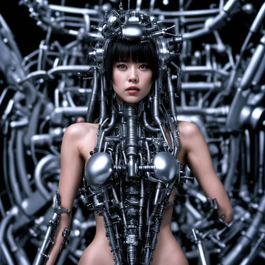from movie event horizon 1997 from movie tetsuo 1989 from movie virus 1999 busty show woman made of machine parts hyper  confident engaging wow artstation art 3