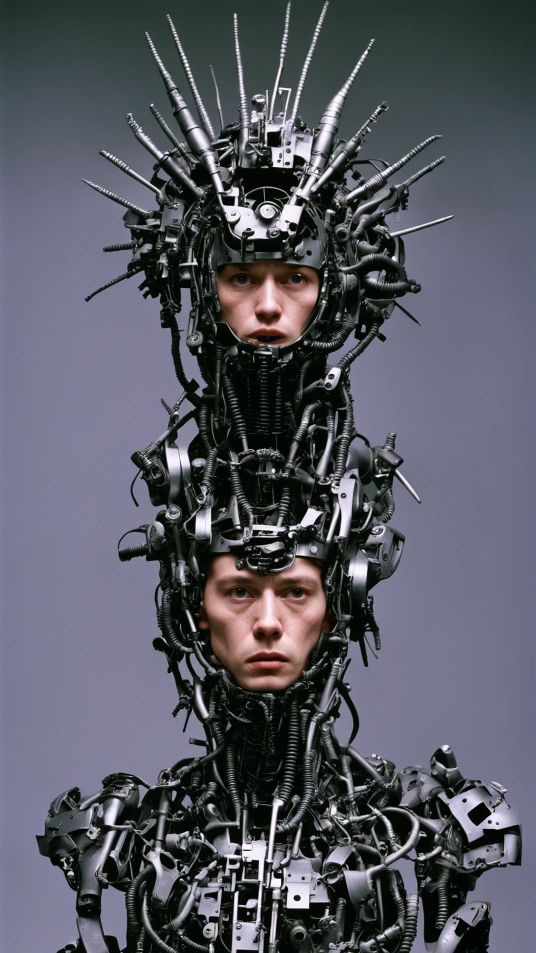 from movie event horizon 1997 from movie tetsuo 1989 from movie virus 1999 london andrews wearing bird head made of machine parts amazing awesome portrait 2 tall