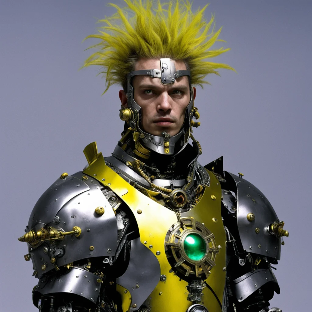 from movie event horizon 1997 from movie tetsuo 1989 from movie virus 1999 steampunk chrome silver and gold medieval knight with yellow green eyes amazing awesome portrait 2
