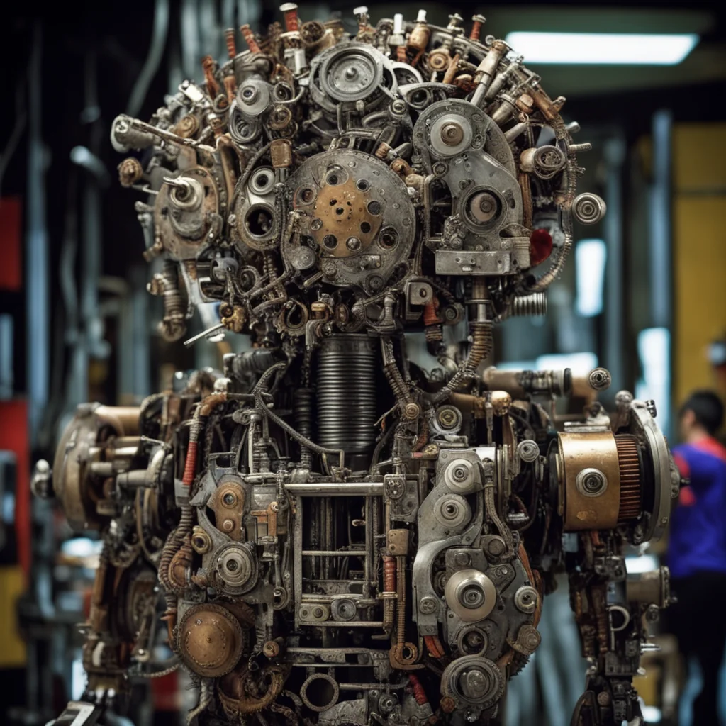 from movie event horizon 1997 from movie tetsuo 1989 from movie virus 1999 steampunk robotic automaton psychodelic made of machine parts and moving gears hyper realistic amazing awesome portrait 2.w
