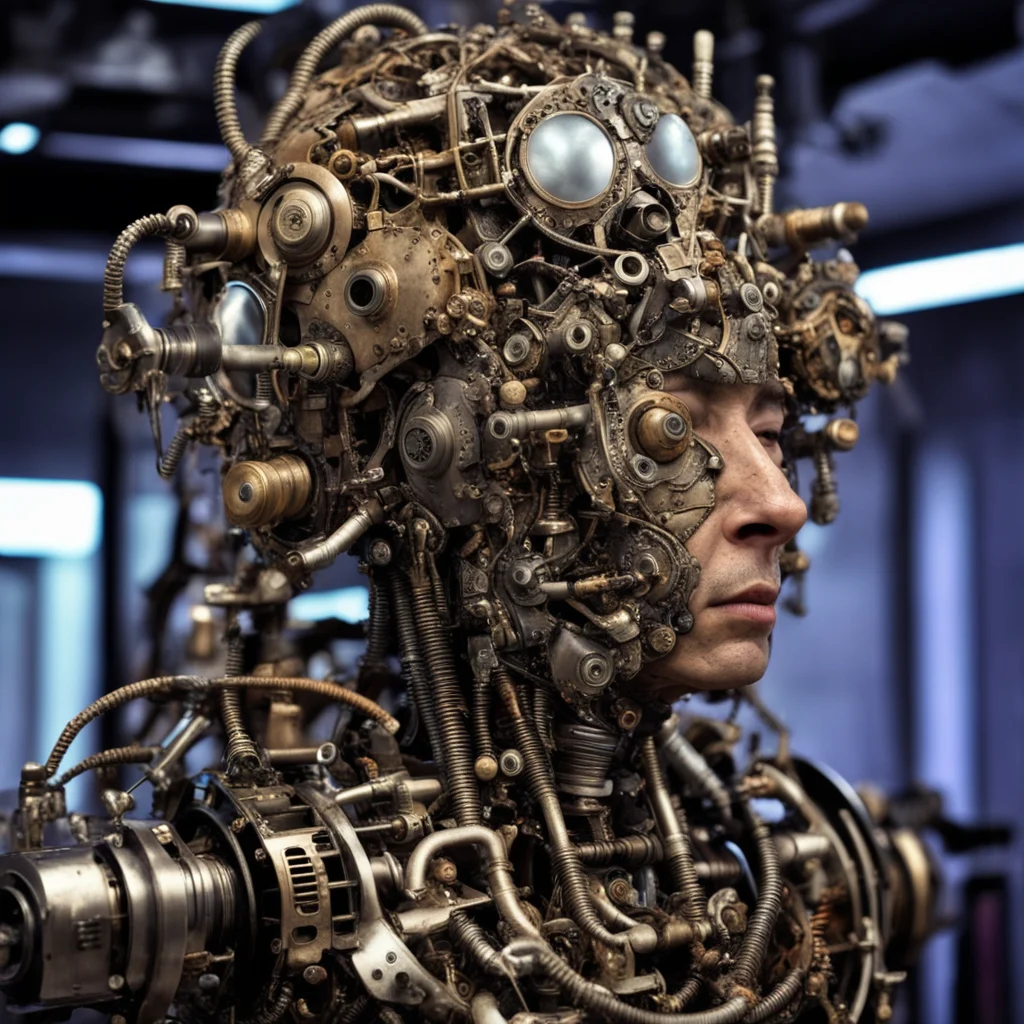 from movie event horizon 1997 from movie tetsuo 1989 from movie virus 1999 steampunk robotic automaton psychodelic made of machine parts and moving gears hyper realistic confident engaging wow artst