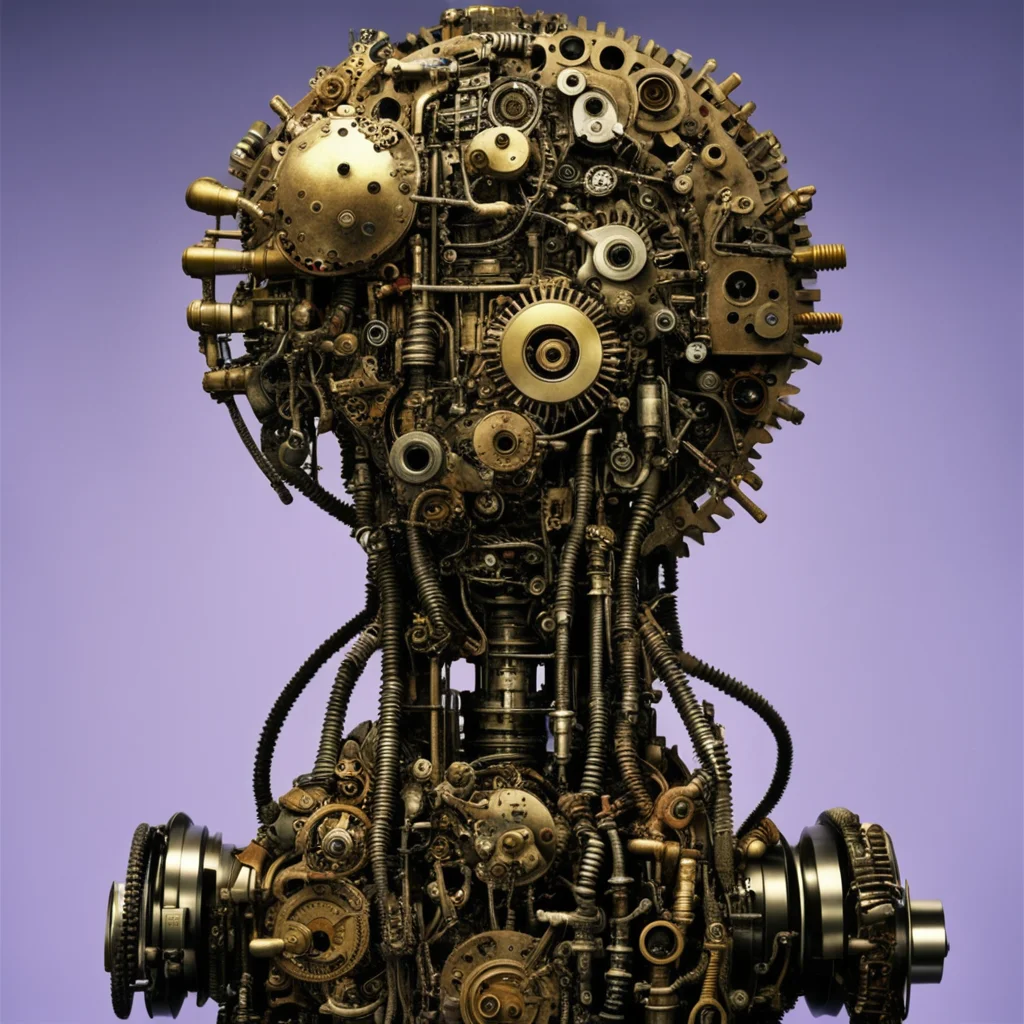from movie event horizon 1997 from movie tetsuo 1989 from movie virus 1999 steampunk robotic automaton psychodelic made of machine parts and moving gears hyper realistic