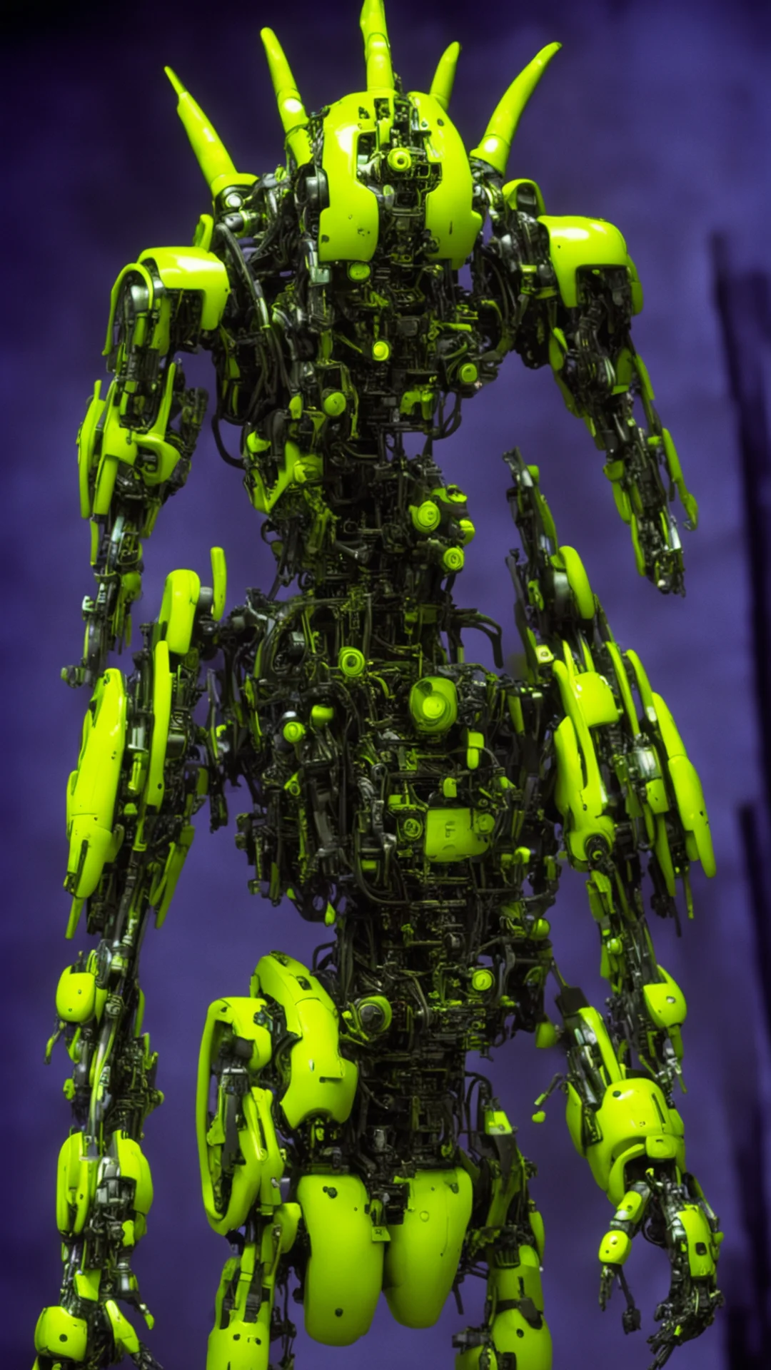 from movie event horizon 1997 from movie virus 1999 show glowing yellow green eyed multiple handed humanoid monster robots made of machine parts and flesh render good looking trending fantastic 1 ta