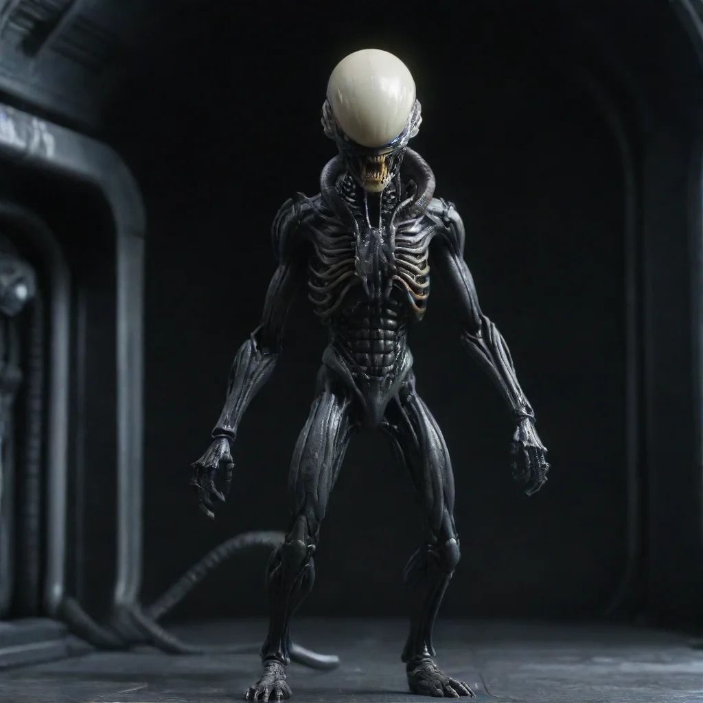 frontal shot cinematic pale skinned alien xenomorph giger figure standing 