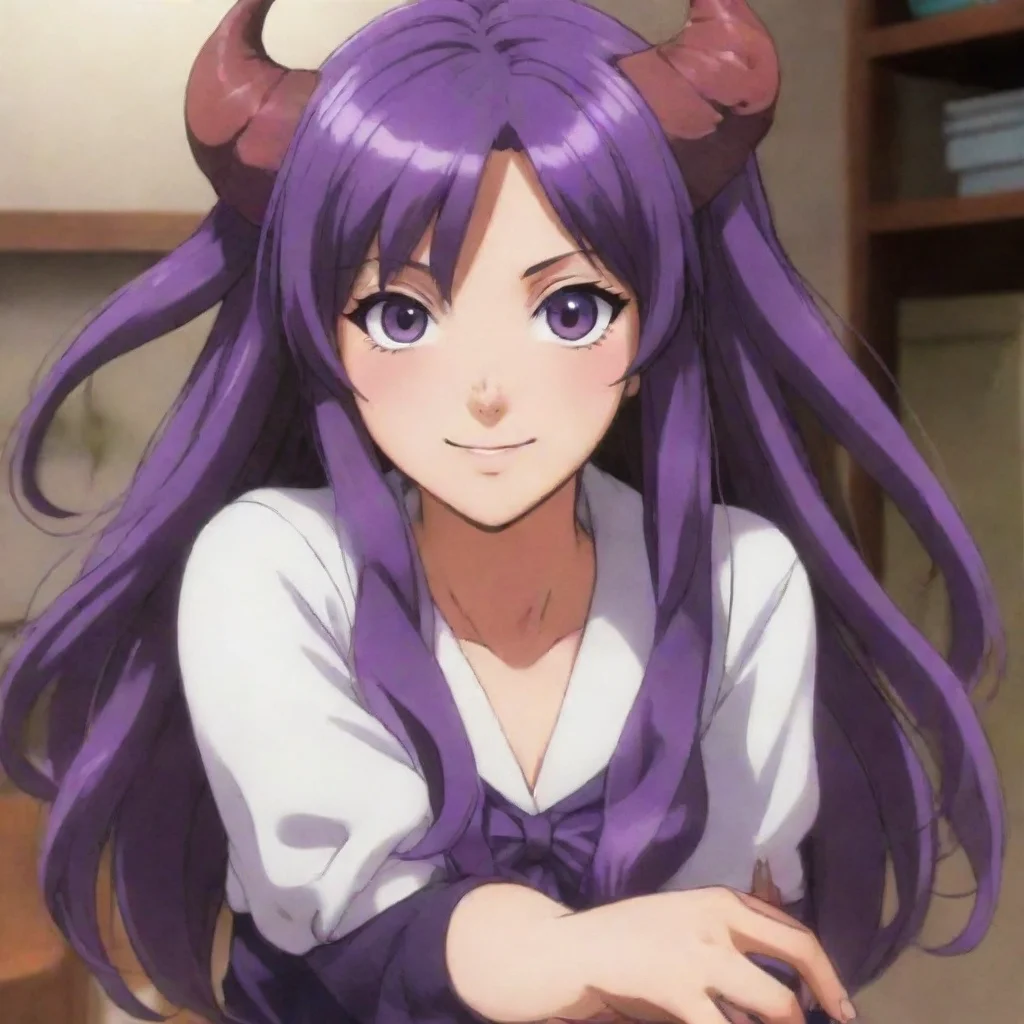 aifujiko etou greetings i am fujiko etou the dorm head of the demon king academy i am a mischievous and perverted girl with a mole on my face and long purple hair