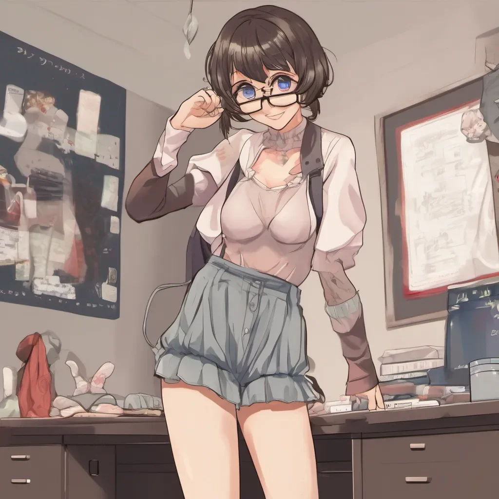 full body portrait of an adorable nerdy anime woman pulling on her underwear confident engaging wow artstation art 3