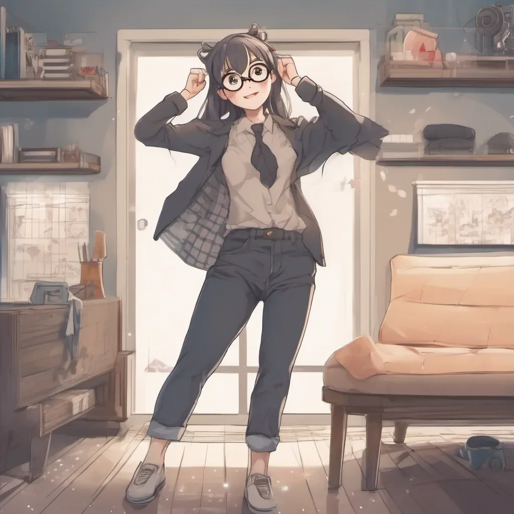 full body portrait of an adorable nerdy anime woman pulling on her underwear good looking trending fantastic 1