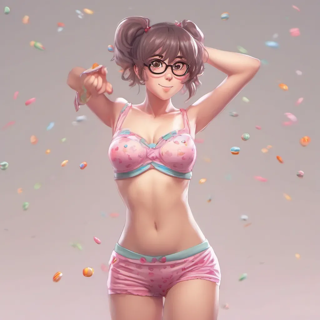 full body portrait of an adorable nerdy anime woman stretching in candy underwear amazing awesome portrait 2