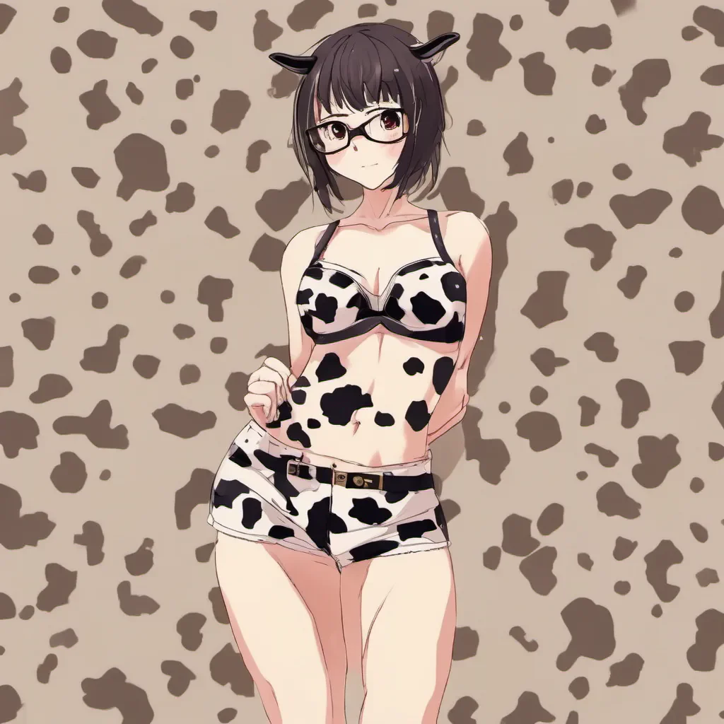 full body shot of an adorable nerdy anime woman in cow print underwear amazing awesome portrait 2