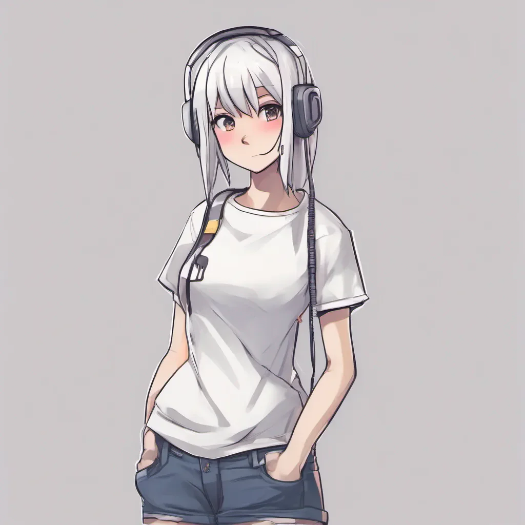 full body shot with a low camera view of an adorable gamer anime woman in only a white t shirt confident engaging wow artstation art 3