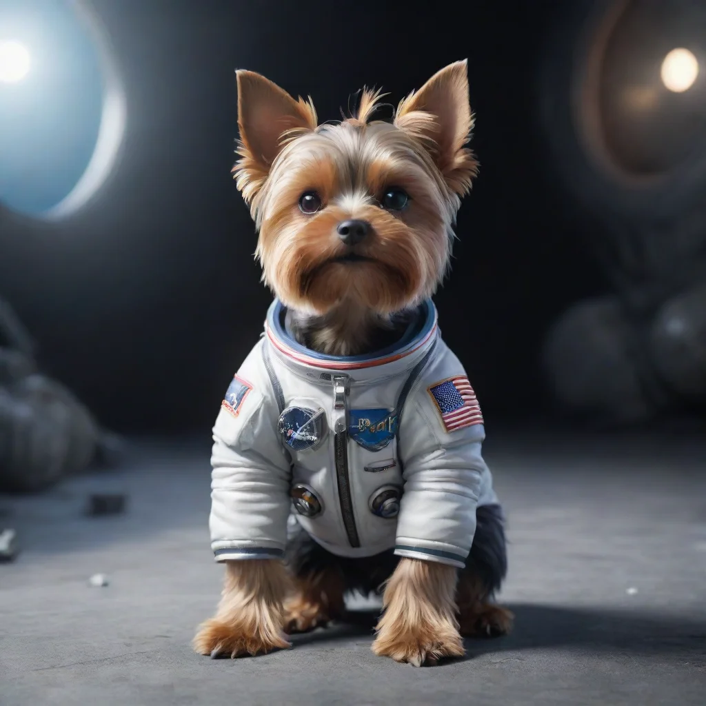 full body yorkshire terrier astronaut 3d render unreal engine hyper realistic trending artstation